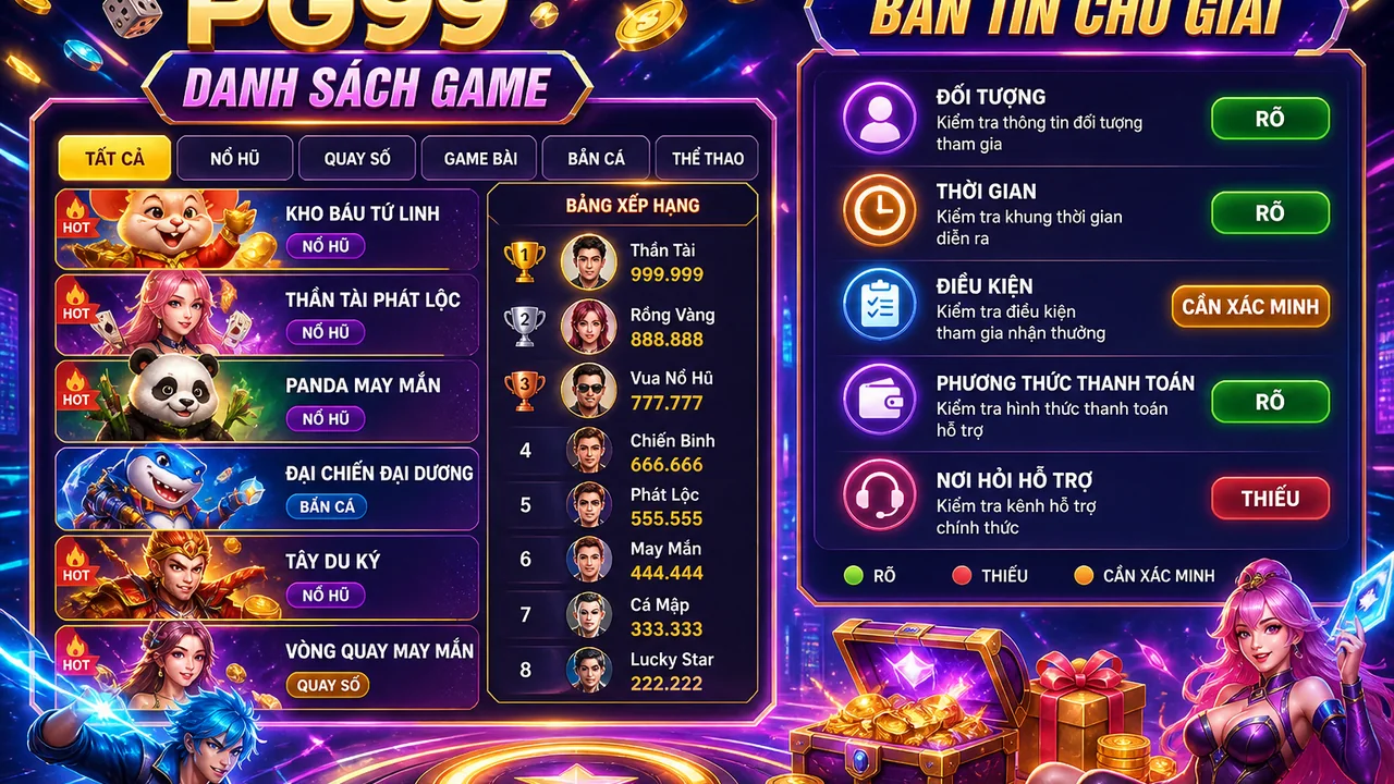 Cẩm nang đọc thông báo sự kiện và bảng xếp hạng game PG99 đúng ngữ cảnh